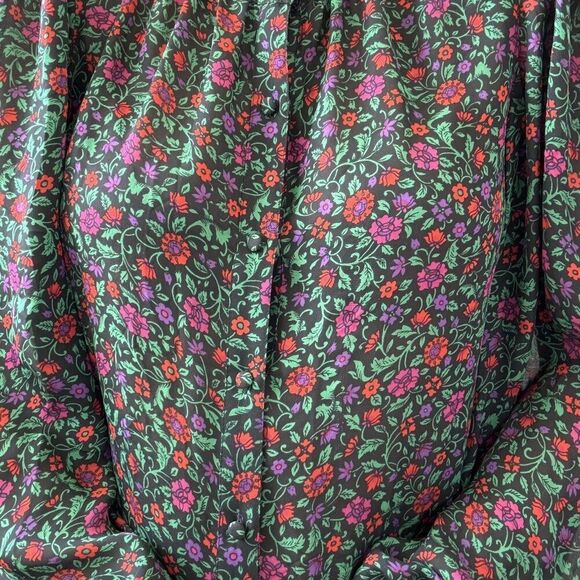 Veronica Beard Ashlynn Blouse Black Pink Floral 100% Silk Sheer Sz 2 - Picture 6 of 8